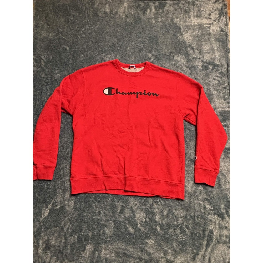 Champion Red Fleece Crewneck Sweatshirt XL GF88H Script Logo Mens Pullover
